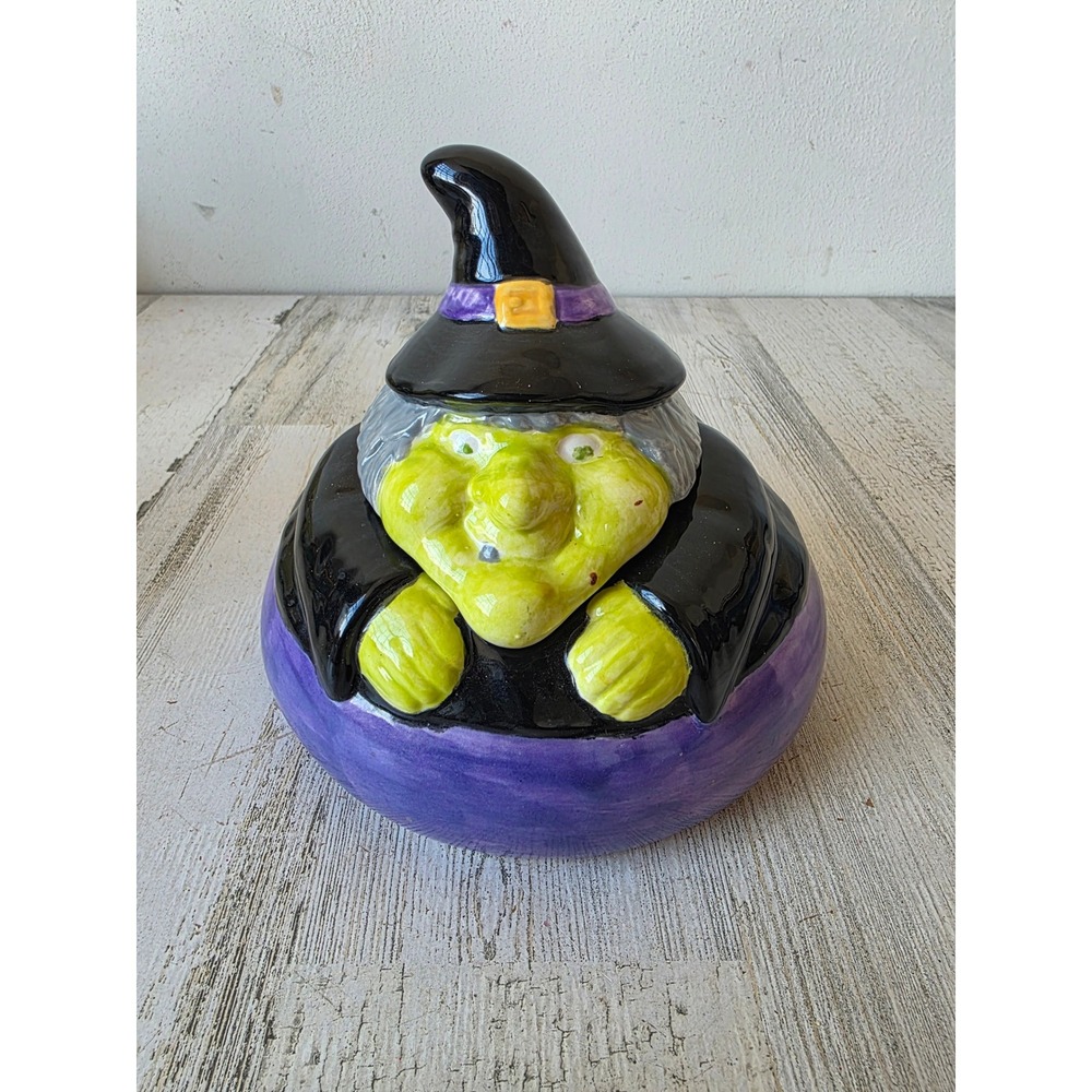 Vintage‎ ceramic witch candy dish lidded container unique